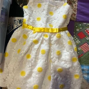 White and Yellow Floral Boutique Dress with Bow